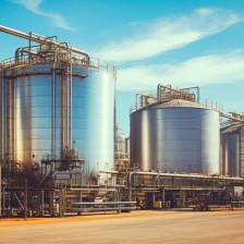 Large silver silos connected by long pipes.